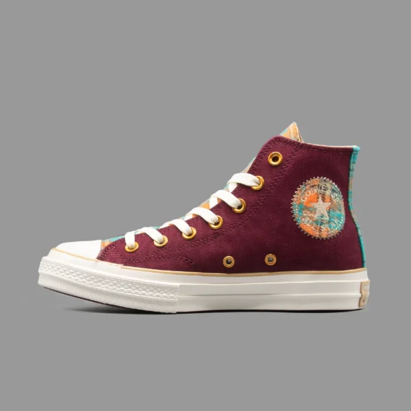 کانورس چهارخونه زرشکی ساقدار | Converse Plaid Burgundy Hightop