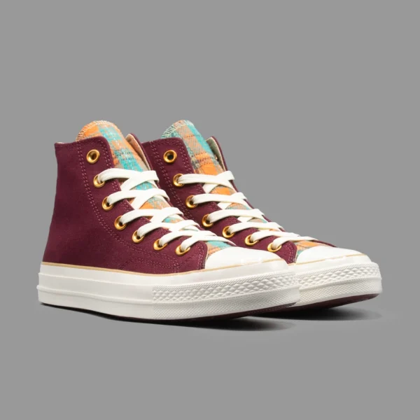کانورس چهارخونه زرشکی ساقدار | Converse Plaid Burgundy Hightop - Image 2