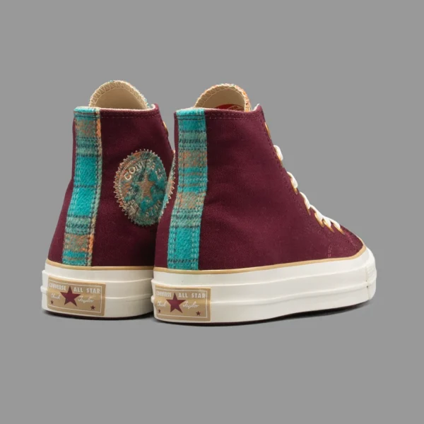 کانورس چهارخونه زرشکی ساقدار | Converse Plaid Burgundy Hightop - Image 3