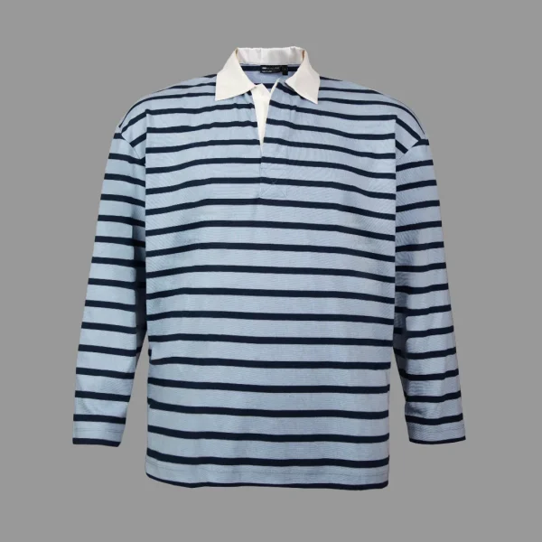 پولوشرت آستین بلند اسوس اورسایز راه راه مشکی آبی | ASOS Oversized Long Sleeve Black & Blue Stripe